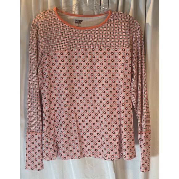 Lands End womans rash guard top size large peach/brown and blue - Picture 1 of 5